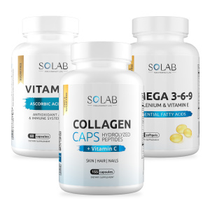 SOLAB / Набор витаминов. Omega 3-6-9 60 капсул + Коллаген с витамином С 155 капсул + подарок Витамин С 60 капсул