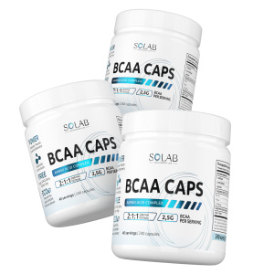 SOLAB BCAA, Незаменимые аминокислоты BCAA 2:1:1, для восстановления и роста мышечной массы, 240 капсул, набор из 3-х банок