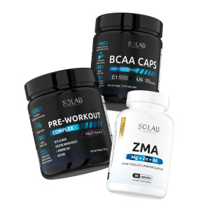 SOLAB / Набор для спорта. BCAA 2:1:1 240 капсул + Предтренировочный комплекс, вкус Фрукт пунш 35 порций + подарок ZMA  90 капсул