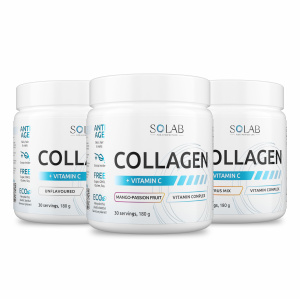 SOLAB / Набор Коллагенов с витамином С. 3 вкуса: Нейтральный, Манго-маракуйя, Цитрусовый микс,180 г.
