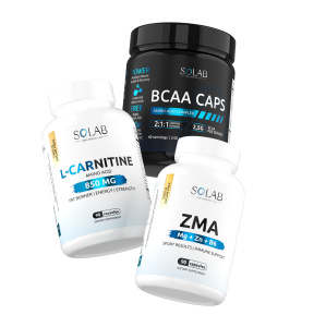 SOLAB / Набор для спорта.  BCAA 2:1:1 240 капсул + ZMA  90 капсул + L-Карнитин  90 капсул