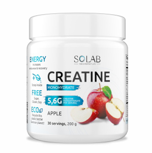 SOLAB / Креатин моногидрат, Creatine Monohydrate, Вкус Яблоко, Банка 200 гр. 30 порций.