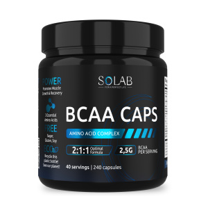 SOLAB BCAA, Незаменимые аминокислоты BCAA 2:1:1, для восстановления и роста мышечной массы, 240 капсул