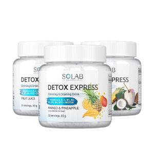 SOLAB / Напиток растворимый. Detox Slim Effect. Ягоды Годжи.  Вкус: Манго-ананас + Тропический коктейль + Фруктовый сок. Набор из 3-х банок.