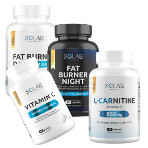 SOLAB / Набор витаминов. Fat Burner Day 30 капсул + Fat Burner Night 60 капсул + L-карнитин 90 капсул + подарок Витамин С 60 капсул