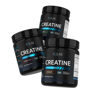 SOLAB / Креатин моногидрат, набор из 3-х банок. Вкус: Апельсин, Лесные Ягоды, Яблоко