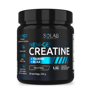 SOLAB / Креатин моногидрат + Таурин + ВСАА  Вкус Нейтральный 200г, 30 порций