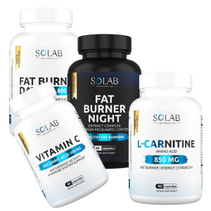 SOLAB / Набор витаминов. Fat Burner Day 30 капсул + Fat Burner Night 60 капсул + L-карнитин 90 капсул + подарок Витамин С 60 капсул