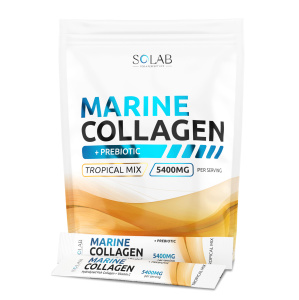 SOLAB / Коллаген морской + пребиотик + витамин С в стиках. Вкус Тропический микс, 15 стиков