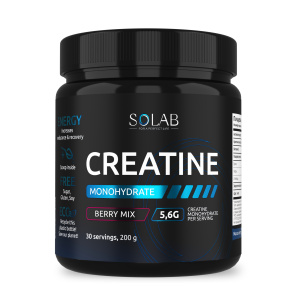 SOLAB / Креатин моногидрат, Creatine Monohydrate, Вкус Лесные Ягоды, Банка 200 гр. 30 порций.