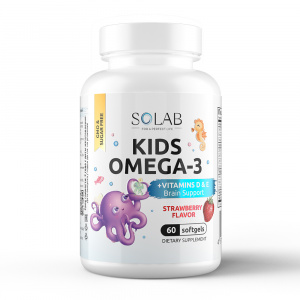 SOLAB / Комплекс детский с Омега-3 с витаминами Е и Д / Omega-3 Kids + Vitamins D & E, со вкусом клубники, Курс на 30 дней