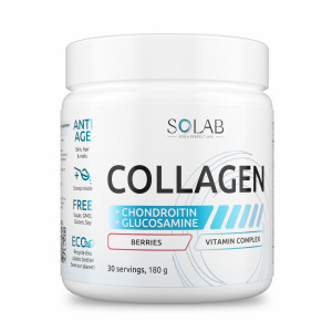 SOLAB / Коллаген + Витамин С + Хондроитин + Глюкозамин,  Collagen +  Vitamine C + Chondroitin + Glucozamine, 30 порций, 180гр. Ягодный микс