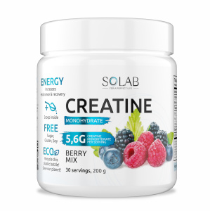 SOLAB / Креатин моногидрат, Creatine Monohydrate, Вкус Лесные Ягоды, Банка 200 гр. 30 порций.