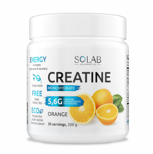 SOLAB / Креатин моногидрат, Creatine Monohydrate, Вкус Апельсин, Банка 200 гр. 30 порций.