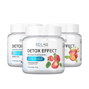 SOLAB / Напиток растворимый. Detox Slim Effect. Лимонник.  Вкус: Клубника + Персик + Ягодный микс. Набор из 3-х банок.