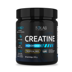 SOLAB / Креатин моногидрат, Creatine Monohydrate, Вкус Тропический микс, Банка 200 гр. 30 порций.