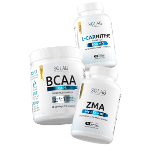 SOLAB / Набор для спорта.  BCAA 2:1:1 240 капсул + ZMA  90 капсул + L-Карнитин  90 капсул