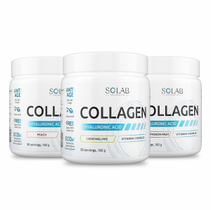 SOLAB / Набор Коллагенов с витамином С и гиалуроновой кислотой. 3 вкуса: Лимон-лайм, Манго-маракуйя, Персик,180 г.