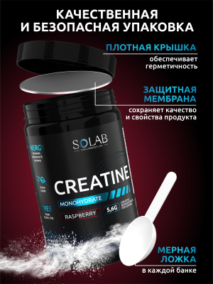 SOLAB / Креатин моногидрат. Вкус Малина, 400 гр. 60 порций