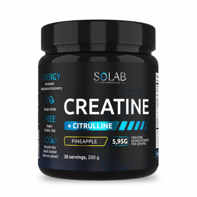 SOLAB / Креатин в порошке + L-цитруллин. Вкус Ананас, 200 г, 30 порций