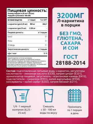 SOLAB / Напиток безалкогольный негазированный L-КАРНИТИН (L-CARNITINE) со вкусом Лесные Ягод, 1000мл