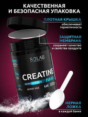 SOLAB / Креатин моногидрат. Вкус Лесные Ягоды, 400 гр. 60 порций.