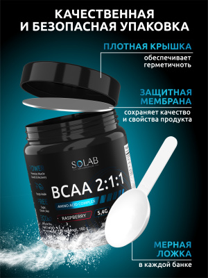 SOLAB / Набор 3х, BCAA 2:1:1 Вкусы: Бабл гам, Малина, Фруктовый пунш, 180 гр