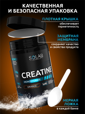SOLAB / Креатин моногидрат. Вкус Апельсин, 400 гр. 60 порций