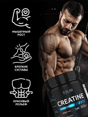 SOLAB / Набор витаминов. Креатин вкус Лесные ягоды, 200г + Предтренировочный комплекс вкус Фруктовый пунш, 210г + ВСАА 2:1:1 вкус Апельсин, 180г