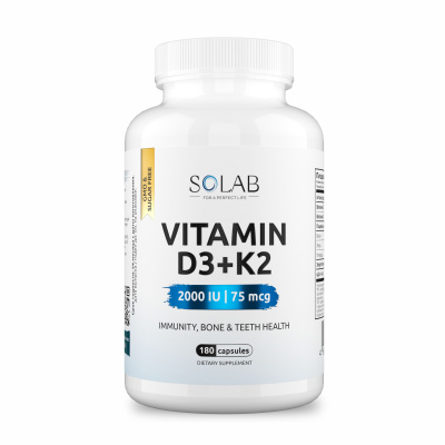 SOLAB / Витамин D3 2000 МЕ + К2, 180 капсул