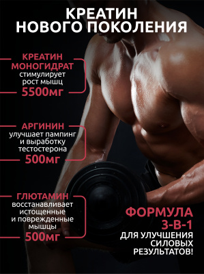 SOLAB / Креатин моногидрат + глютамин + аргинин  Вкус Лесные ягоды 200г, 30 порций