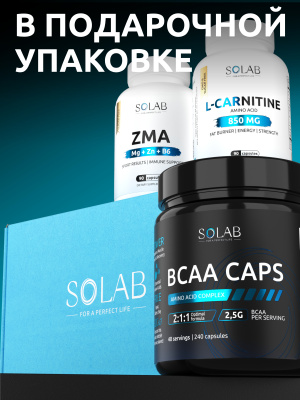 SOLAB / Набор для спорта.  BCAA 2:1:1 240 капсул + ZMA  90 капсул + L-Карнитин  90 капсул