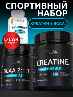 SOLAB / Набор спортивного питания Эффективность и восстановление / BCAA, креатин, L-карнитин