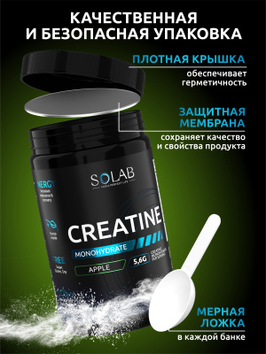 SOLAB / Креатин моногидрат. Вкус Яблоко, 400 гр. 60 порций