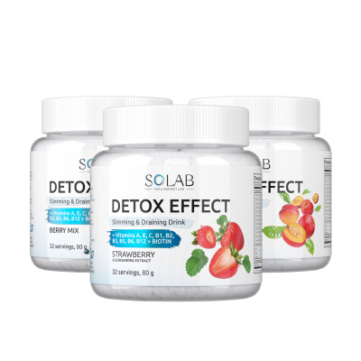 SOLAB / Напиток растворимый. Detox Slim Effect. Лимонник.  Вкус: Клубника + Персик + Ягодный микс. Набор из 3-х банок.