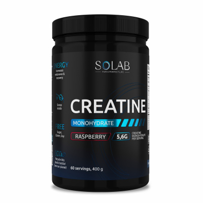 SOLAB / Креатин моногидрат. Вкус Малина, 400 гр. 60 порций