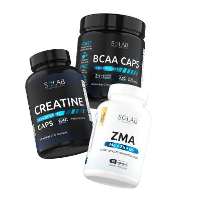 SOLAB / Набор витаминов. Креатин 180 капсул + ВСАА  2:1:1 240 капсул + ZMA 90 капсул