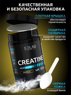 SOLAB / Креатин моногидрат. Вкус Манго, 400 гр. 60 порций