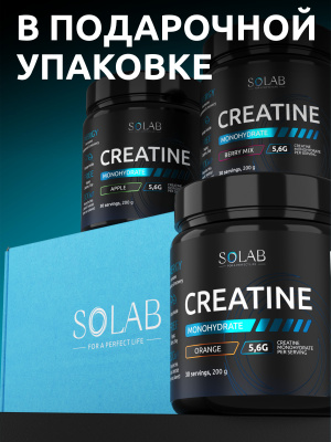 SOLAB / Креатин моногидрат, набор из 3-х банок. Вкус: Апельсин, Лесные Ягоды, Яблоко