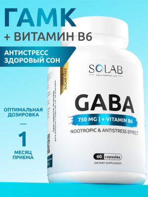 SOLAB / ГАМК+В6, GABA+В6, 60 капсул