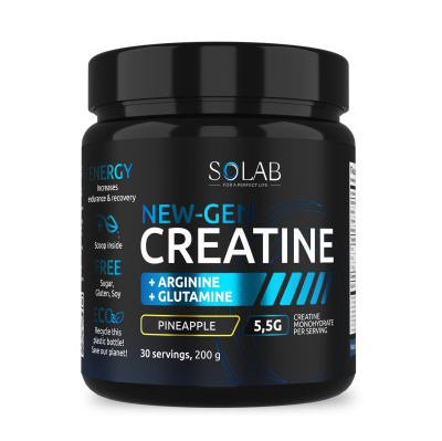 SOLAB / Креатин моногидрат + глютамин + аргинин  Вкус Ананас  200г, 30 порций