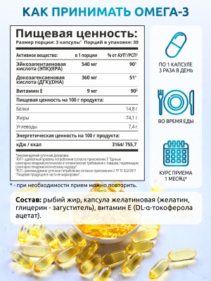 SOLAB / Омега - 3, 900 мг, 90 капсул